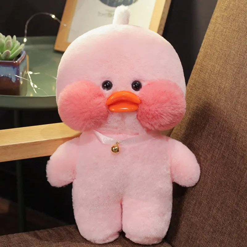 30cm Cute Cafe Pink Duck Stuffed Plush Animals Toy Wear Glasses And Clothes Soft Doll Girl Birthday Creative Gift For Girls