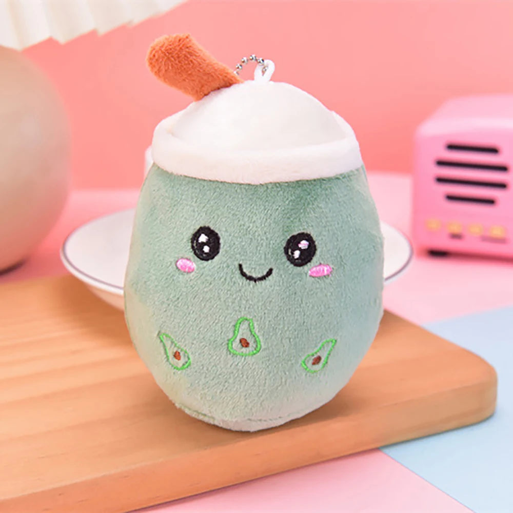 Cute keychain pendant mini simulation fruit milk tea cup plush toy to send holiday gifts