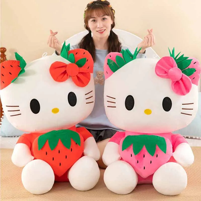 Sanrio KT Cat Plush Toys Kawaii Strawberry KT Cat Plush Doll Soft Stuffed Cartoon 22cm Cute Doll Pillow Birthday Gift for Girls