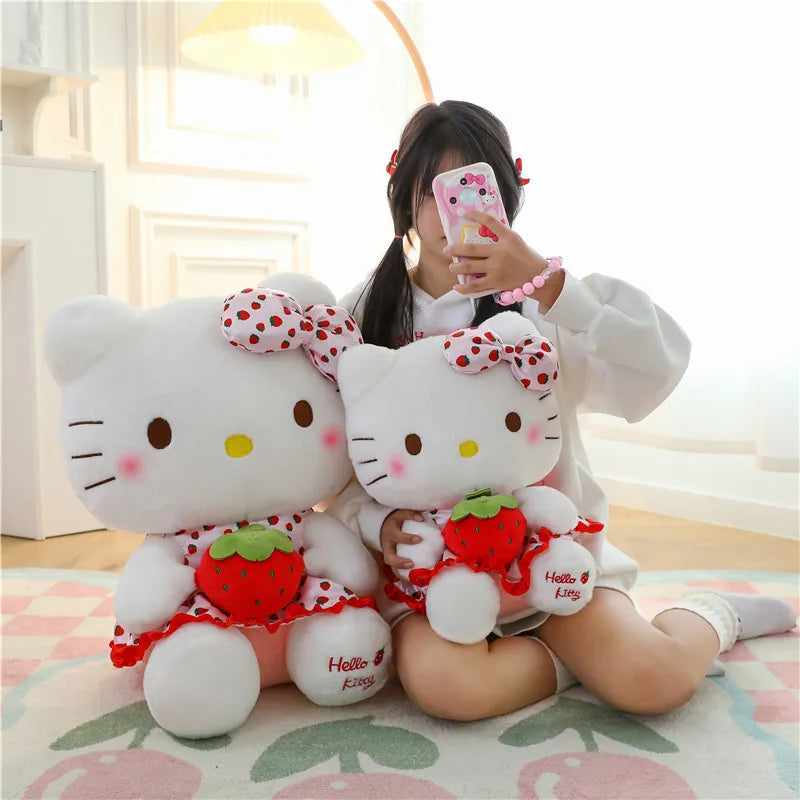 23cm Sanrio Hello Kitty Doll Fruit Strawberry Cat Doll Girls Plush Toy Bedroom Decoration Pillow Cute Cartoon Birthday Gifts