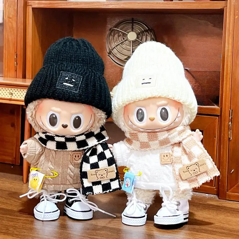 17cm Mini Plush Doll'S Clothes Outfit Accessories For Korea Kpop Exo Labubu Idol V1 V2 Sweater overalls scarf set Clothing Gift