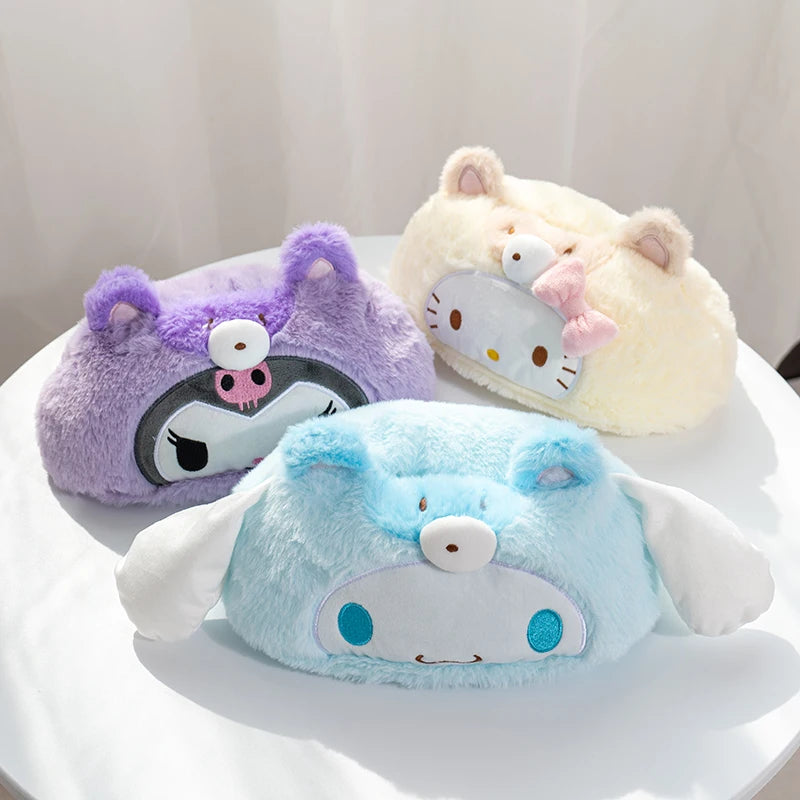 Sanrio Hello Kitty Plush Cartoon Tissue Cover Cinnamoroll Kuromi My Melody Napkin Holder Tissue Bag Storage Napkins Decor Gift