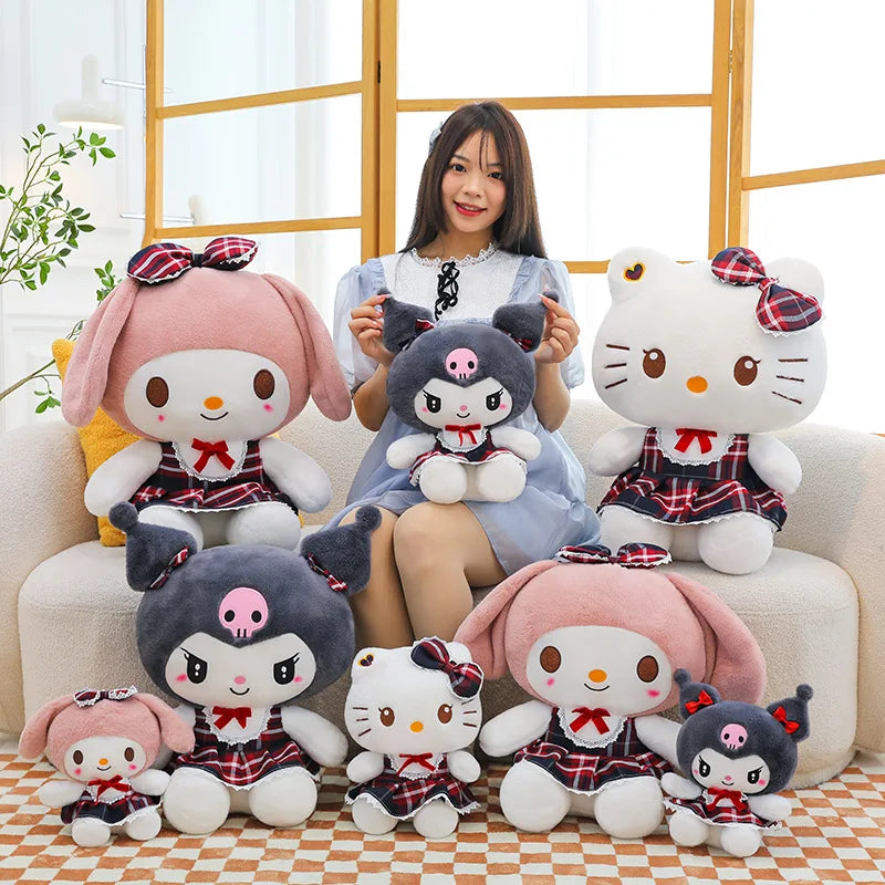 Sanrio Cute Kuromi Melody Doll Plush Stuffed Animal Toys Childrens and Girls Plushies Skirt Kuromi Cloth Doll Pillow Gifts