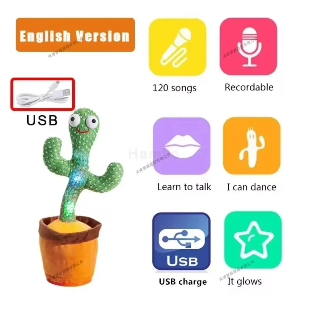 Smart Electronic Plush Toy for Children Singing Dancing Talking and Sound Recording Cactus Toys for Baby Xmas Gifts for Kids