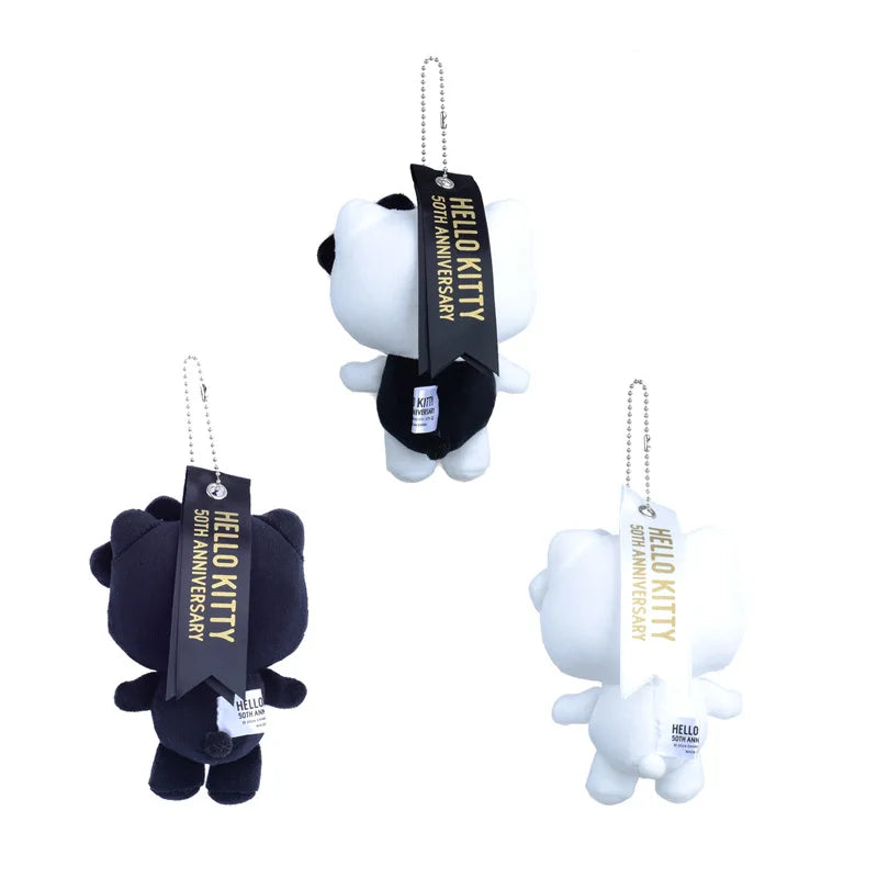 Sanrio Anime Hello Kitty 50th Anniversary  Toy Black White Cute Plush Pendant Kids Backpack Accessories for Couple Friends