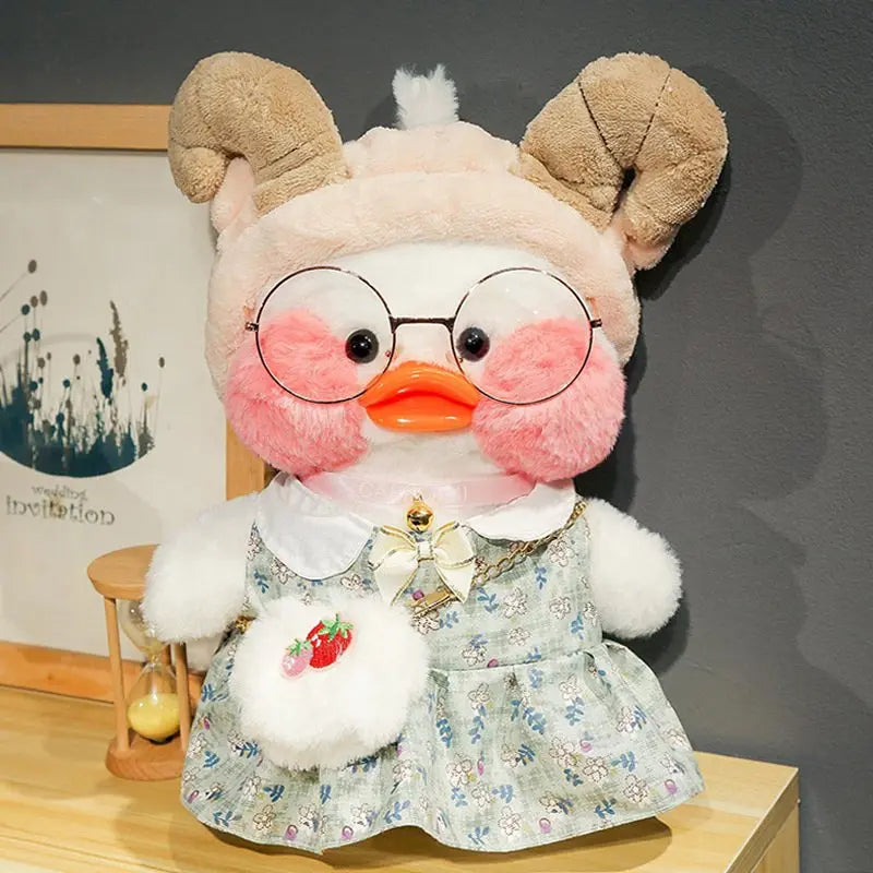 30cm Kawaii Cafe White Duck Stuffed Plush Animals Toy Wear Glasses And Hoodie Soft Doll Girl Birthday Creative Gift For Children