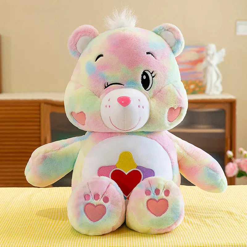 MINISO New Design Rainbow Care Bear Plush Toy Sleeping Mate for Girl Baby Kids Blue Pink Bear Stuffed Animal Toys Birthday Gift