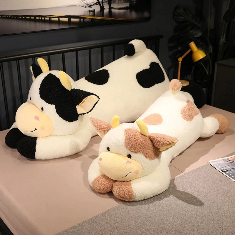 90/110cm Lovely Giant Lying Cow Long Plush Throw Pillow Stuffed Animal Milk Cattle Doll Bed Sleeping Pillow Cushion Home Decor