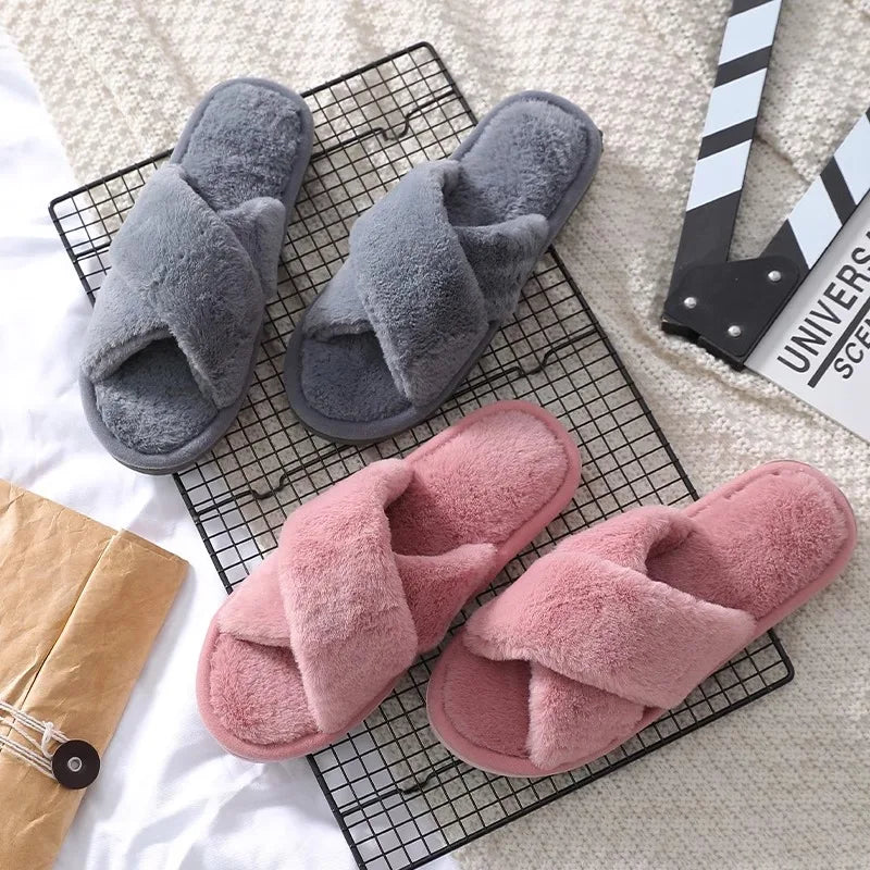 Winter cross imitation rabbit fur warm fur slippers Korean version women's indoor home slippers women's outdoor slippers