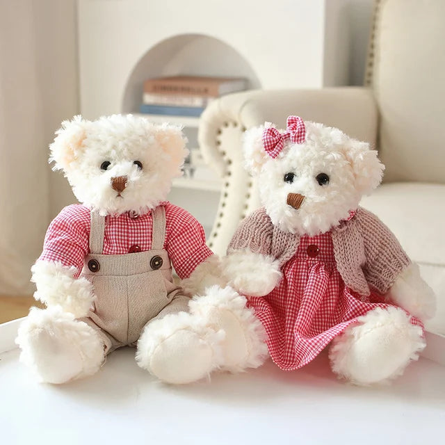 2pcs/lot 26cm Kawaii Couple Teddy Bear Peluche Toys Kawaii Dress Bear Dolls Stuffed Soft Toy for Girls Baby Girlfriend Gift