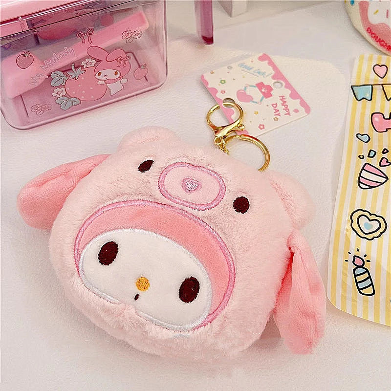 Kawaii Sanrio Hello Kitty Anime Plush Doll Keychain Cartoon Cute Cinnamoroll Pendant Wallets for Girlfriend Gifts Kids Toys