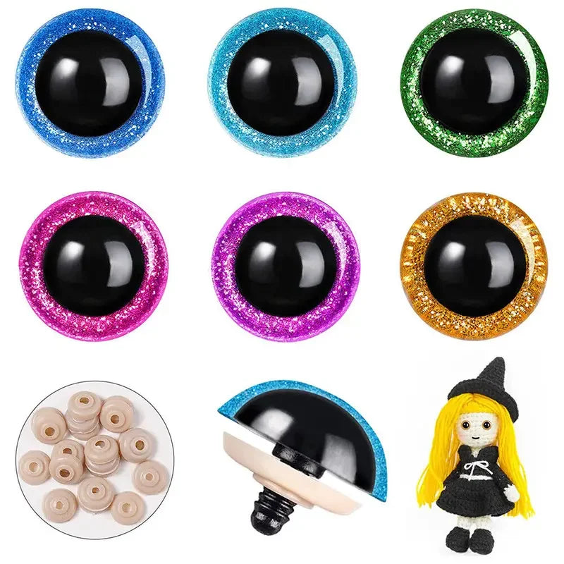 50Pcs 5 Color 12Mm Glitter Plastic Safety Eyes for Bear Doll Plush Toy Animal