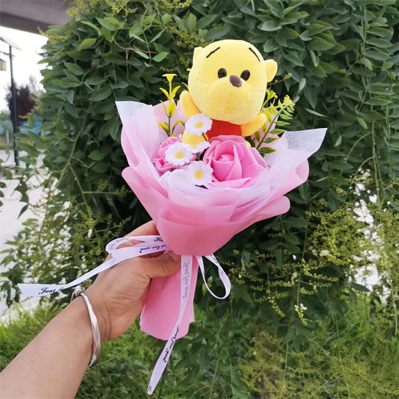 Anime Winnie The Pooh Bear Plush Bouquet Cute Cartoon Tiger PigPlush Dolls Toys Children Birthday Christmas Party Gift