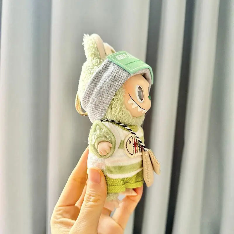 For 17cm Labubu clothes outfit V1 V2 baby green big fish satchel set cute Dolls Accessories Cute Decoration