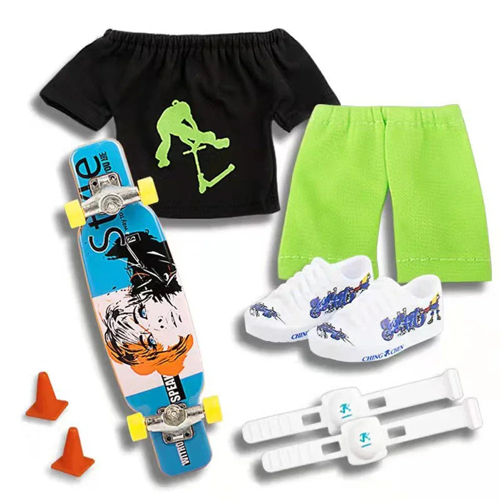 Mini Finger Skateboard Set Finger Board with Pants and Shoes Multicolors for Halloween Party Favor Kids Birthday Gift Game Toys