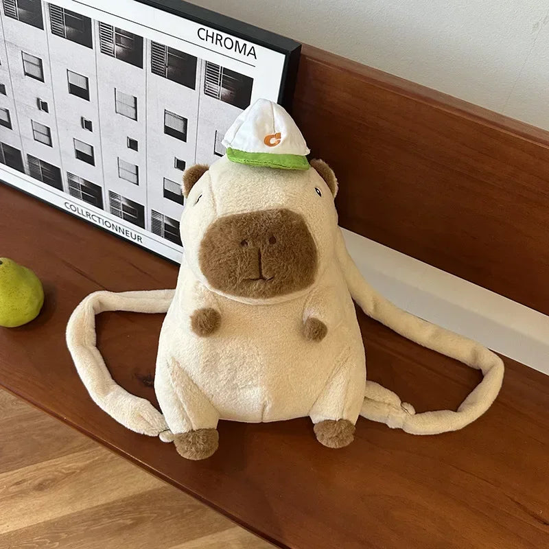 Strawberry Hat Capybara Plush Toy Simulation Turtle Backpack Capibara Stuffed Animals Papa Hand Circle Ring Small size Pendant