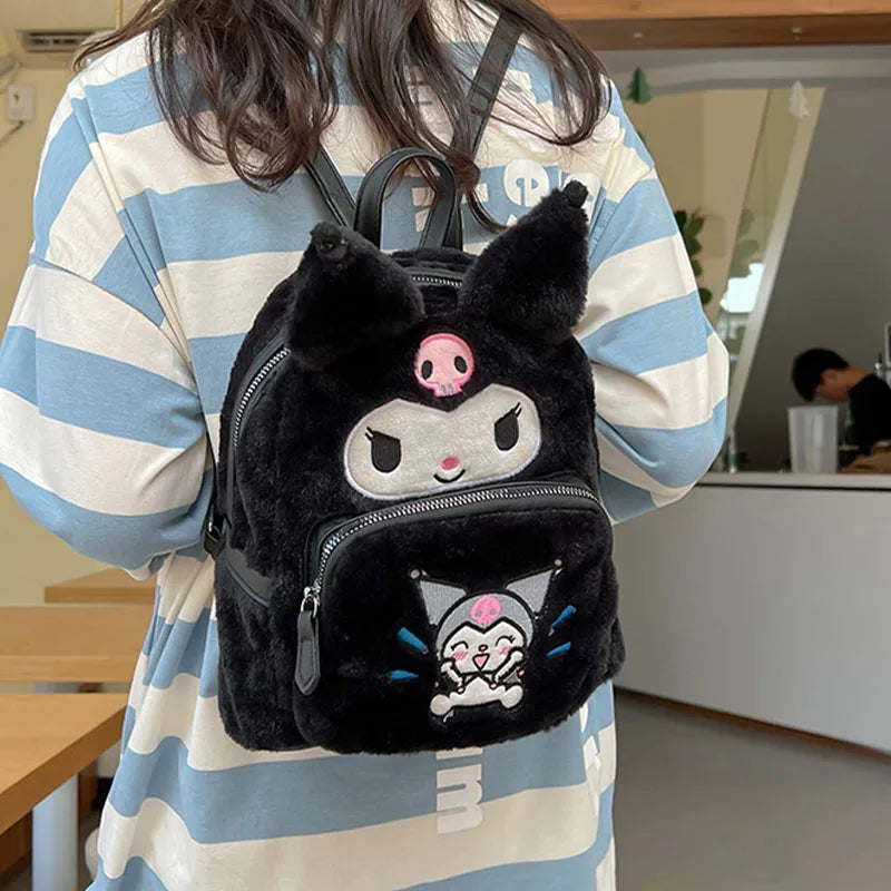 Yk2 Sanrio Hello Kitty Plush Backpack Kuromi Pom Pom Purin Plush Bag Anime Fashion Women High Quality Bag Schoolbag Girl Gift