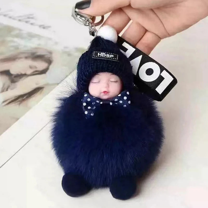 Cute Sleeping Baby Keychain Charm Cute Fluffy Plush Doll Car Keychain Fashion Women's Bag Charm Backpack Decoration Gift