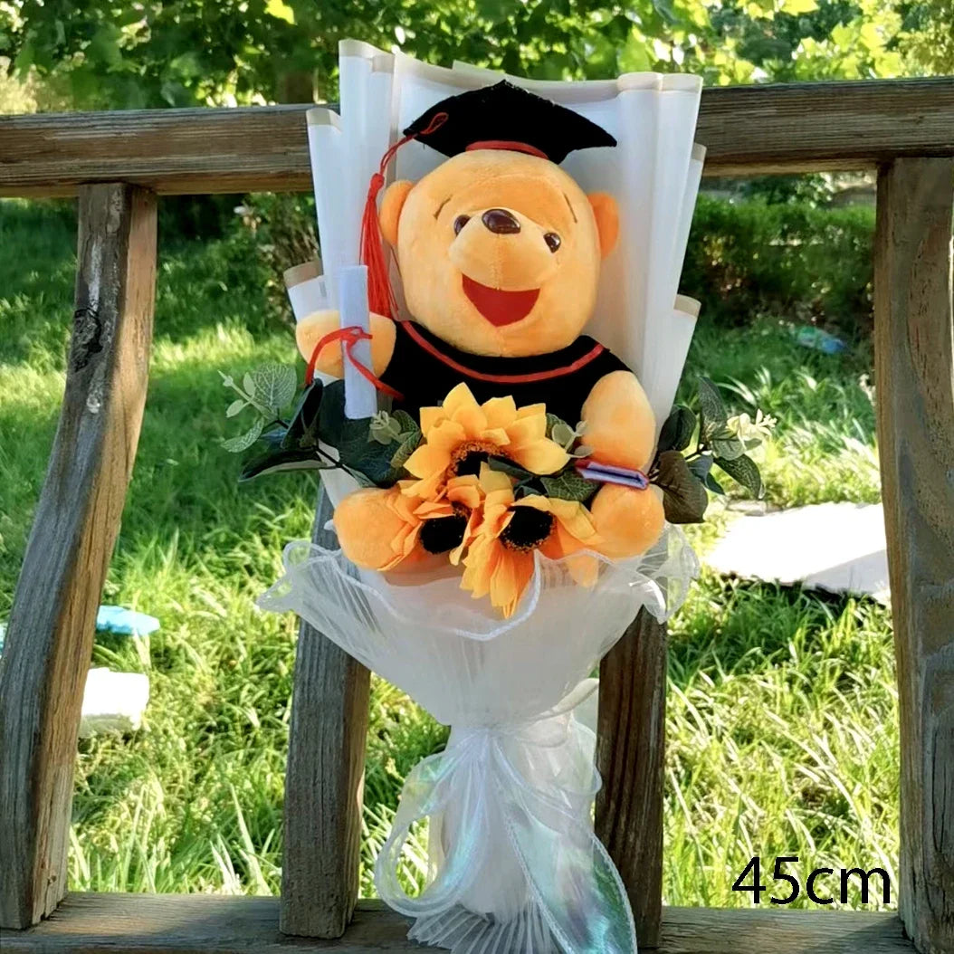 Anime Hot Lilo & Stitch With Handmade Knitting Sunflower Plush Bouquet Toys  Student Graduation Souvenir Birthday Gift