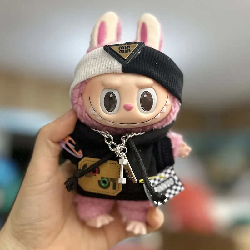 New 17cm Pendant Cute Labubu Doll Clothes Fashion Dress Headgear Stuffed Accessories Cos Anime Plush Cartoon Decor Birthday Toys