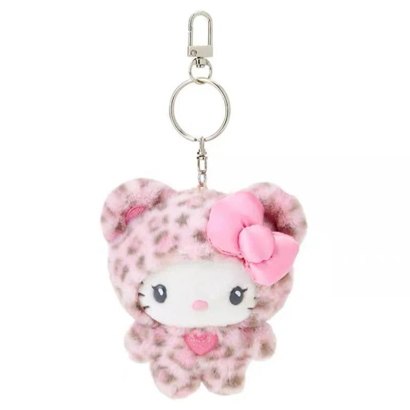 Kawaii Hello Kitty Doll Keychain Sanrio Anime Kuromi Melody Cartoon Leopard Print Kt Pendant Toys Zipper Decoration Girl Gifts