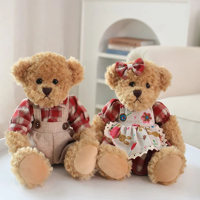 2pcs/lot 26cm Kawaii Couple Teddy Bear Peluche Toys Kawaii Dress Bear Dolls Stuffed Soft Toy for Girls Baby Girlfriend Gift