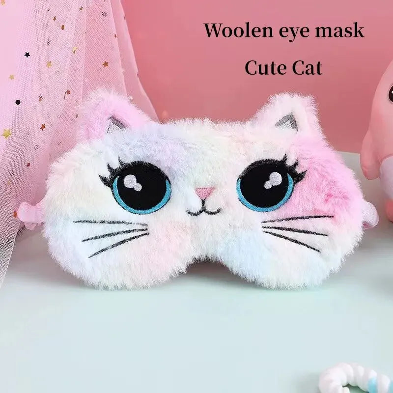 Cartoon Plush Eye Mask Simulation Silk Lunch Break Cute Students Cat Plush Eye Shading Tool Blackout Colorful Plush Eye Mask