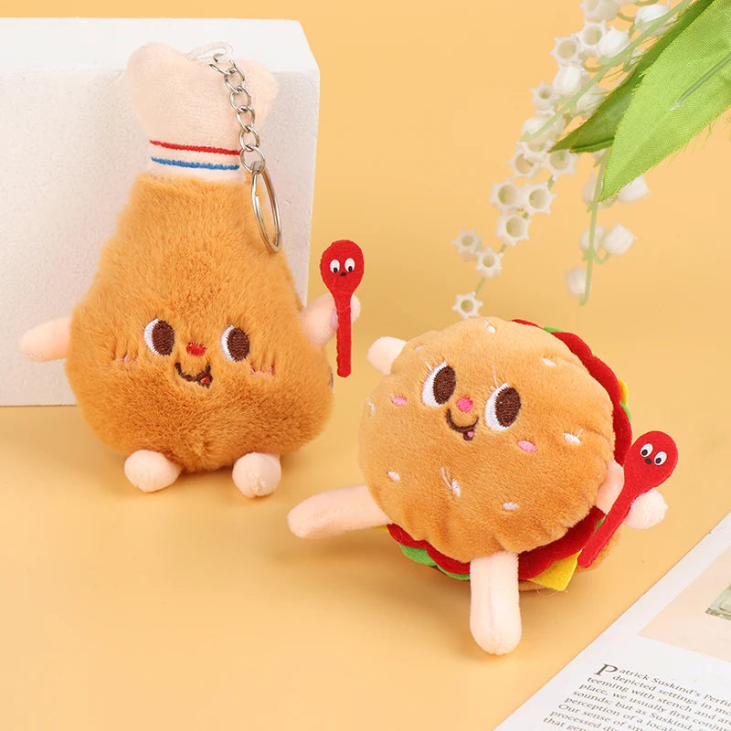 1Pc Food Plush Keychain Hamburger Hot Dog French Fries Doll Soft Stuffed Plush Pendant Kid Gifts Toys