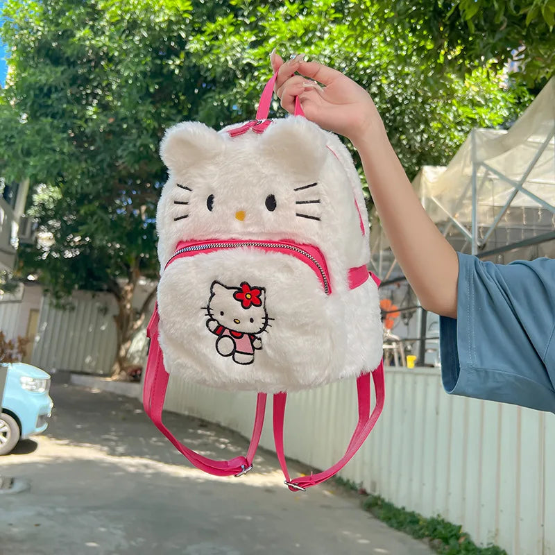 Yk2 Sanrio Hello Kitty Plush Backpack Kuromi Pom Pom Purin Plush Bag Anime Fashion Women High Quality Bag Schoolbag Girl Gift