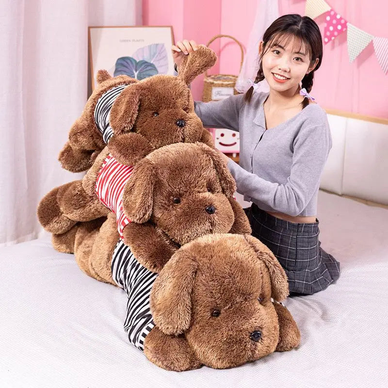 Giant Plush Toy Big Sleeping Dog Stuffed Striped T-shirt Puppy Dog Soft Animal Toy Soft Pillow Baby Girls Birthday Gift