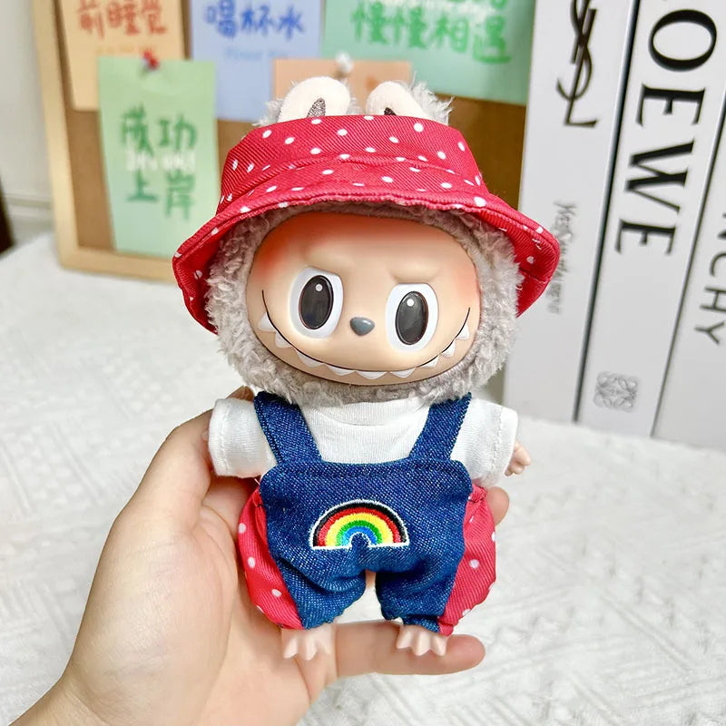 New 17cm Pendant Cute Labubu Doll Clothes Fashion Dress Headgear Stuffed Accessories Cos Anime Plush Cartoon Decor Birthday Toys