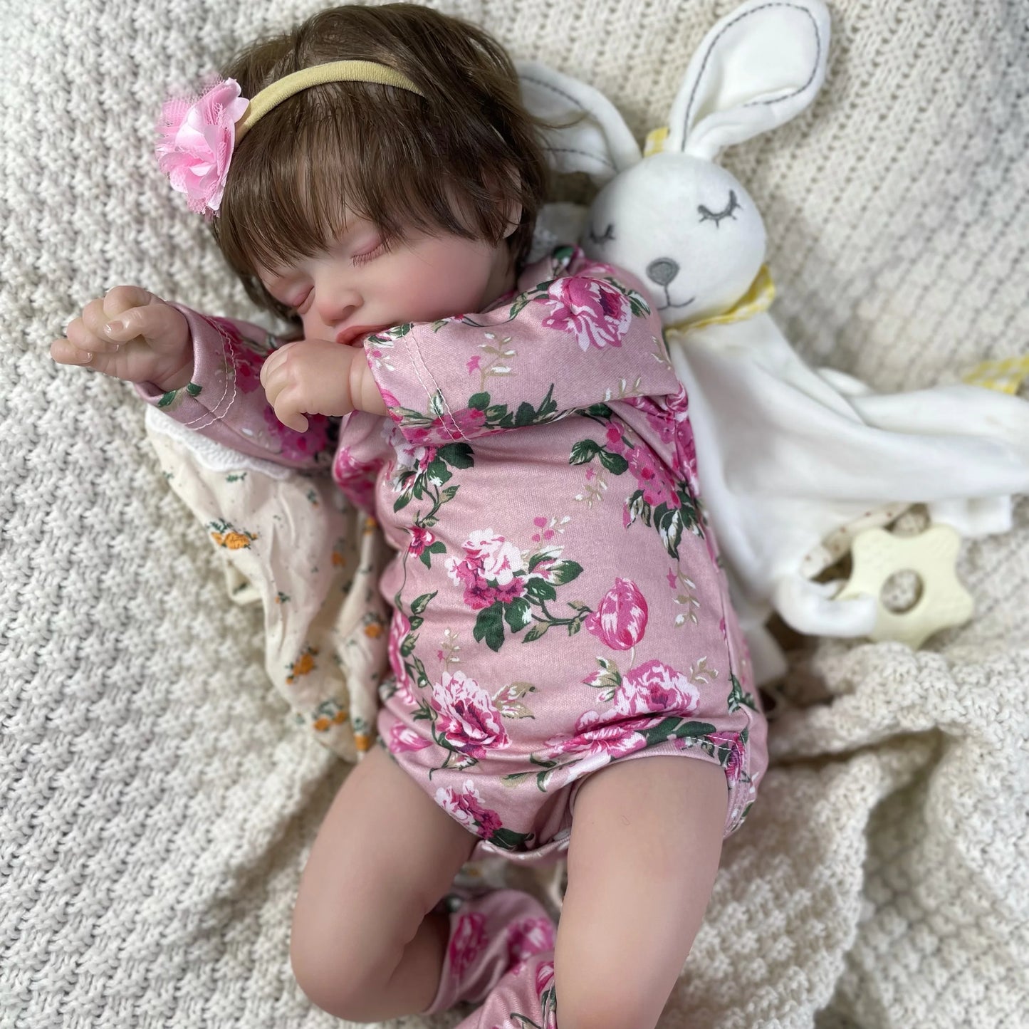 46CM Already Finished Reborn Doll Rosalie Sleeping Newborn Hand-rooted Hair 3D Painted Skin Tone Visible Veins Christmas Gift