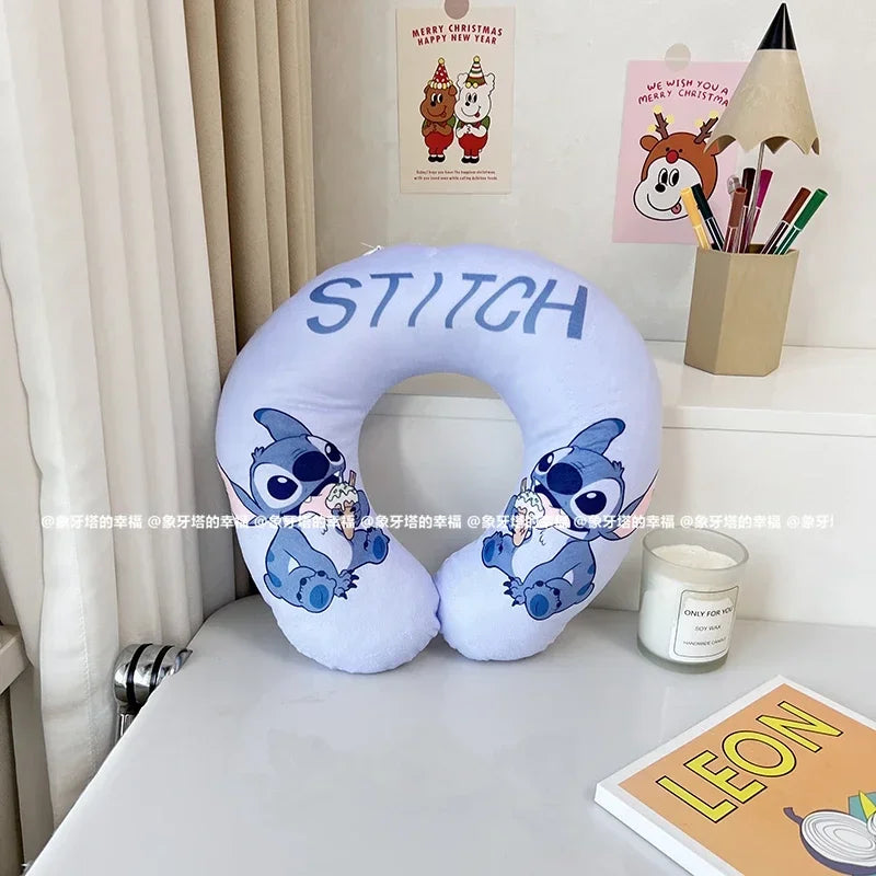 Disney Lilo & Stitch U-shaped Neck Pillow Stitch Angel Comfortable Cartoon Printed Travel Nap Pillow Airplane Office Washable