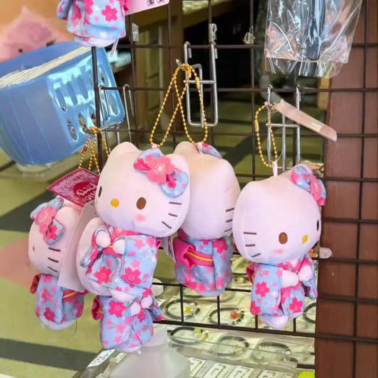 Sanrio Kimono Hello Kitty Plush Doll Pendant Keychain Cartoon Kitty Cat Plush Keychains Bag Accessories Gifts Car Key Pendant