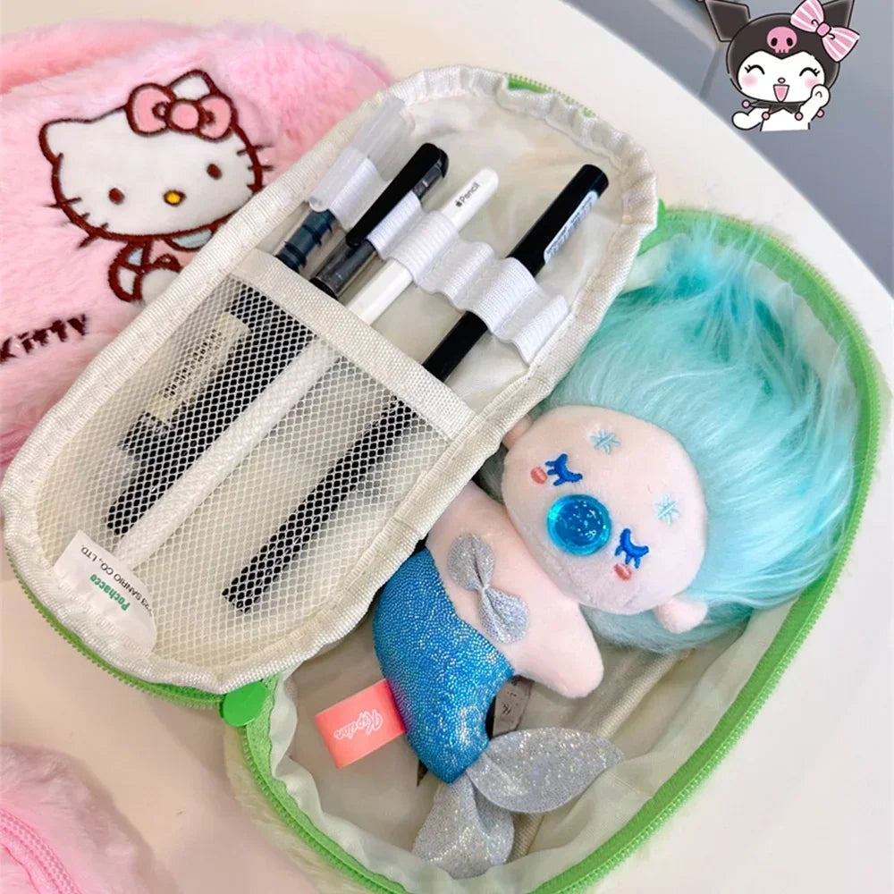 Cute Plush Cartoon Hello Kitty Travel Makeup Bag Girl Gift Kawaii Pochacco Kuromi Melody Student Stationery Pencil Case Supplies