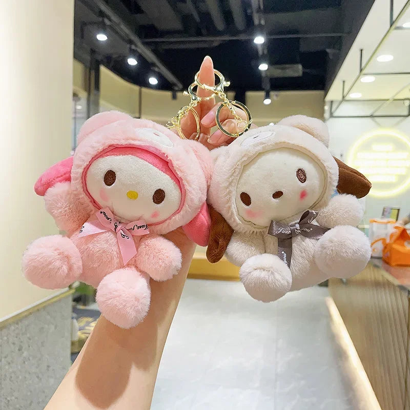 Sanrio Cross-dressing Cute Kawaii Hello Kitty My Melody Cinnamoroll Bag Plush Pendant Doll Doll Cartoon Keychain Doll Toy Gift