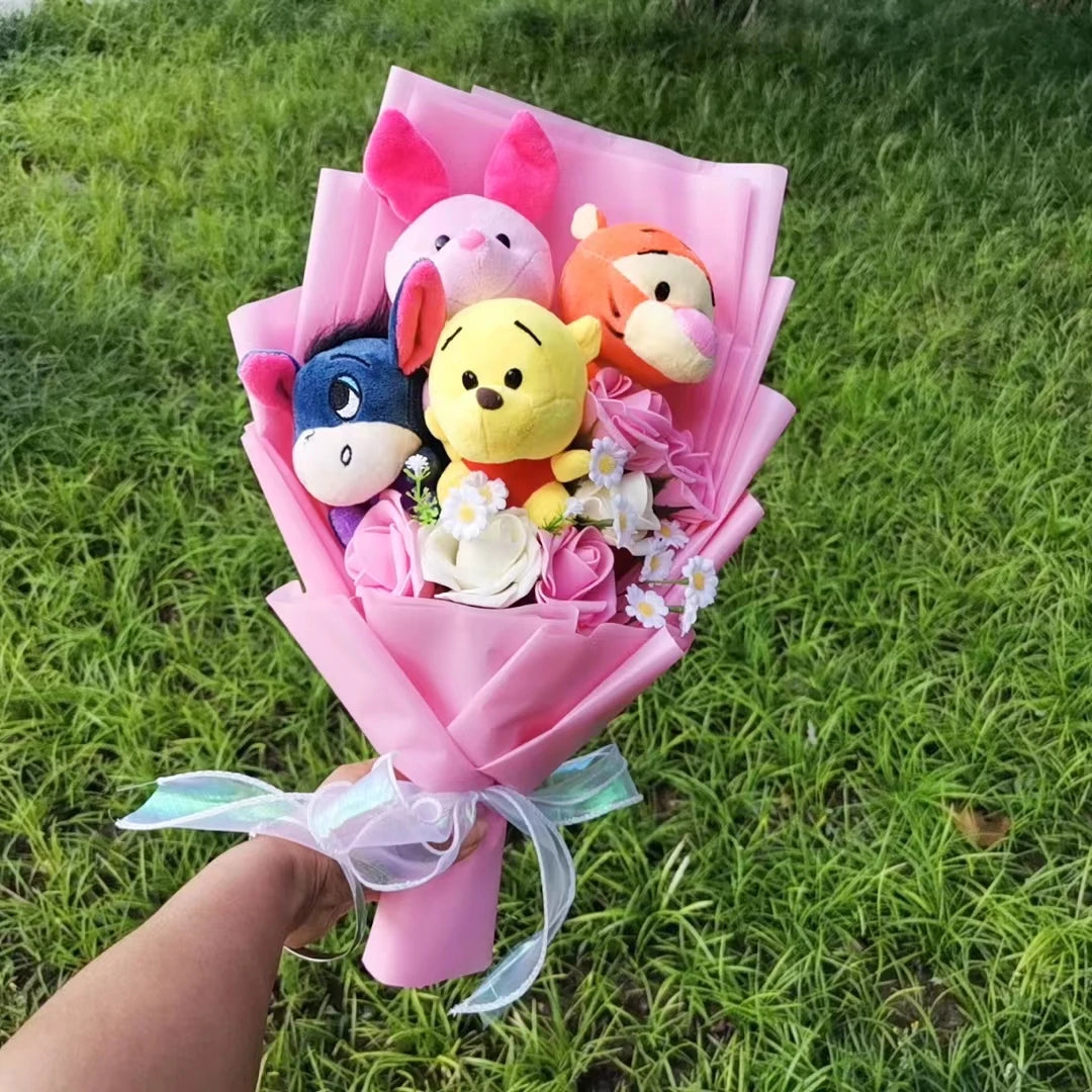 Winnie the Pooh Bear Tiger Pig Plush Bouquet Anime Cartoon Decoration Kids Birthday Gift Valentine's Day Gift For Women