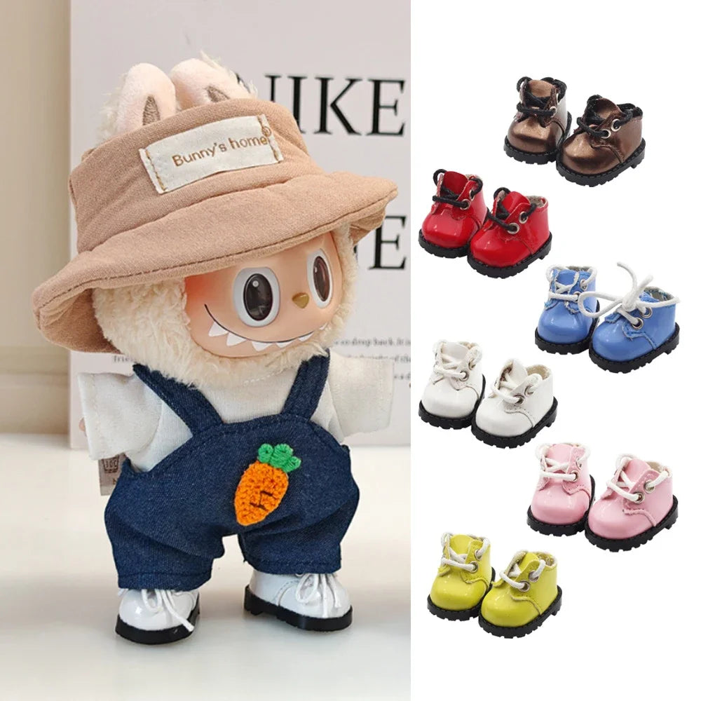 For Labubu Shoes (3.8*2.3cm) for 17cm Labubu Macaron and 10cm EXO /Cotton Doll Finger Shoes Doll Leather Shoes