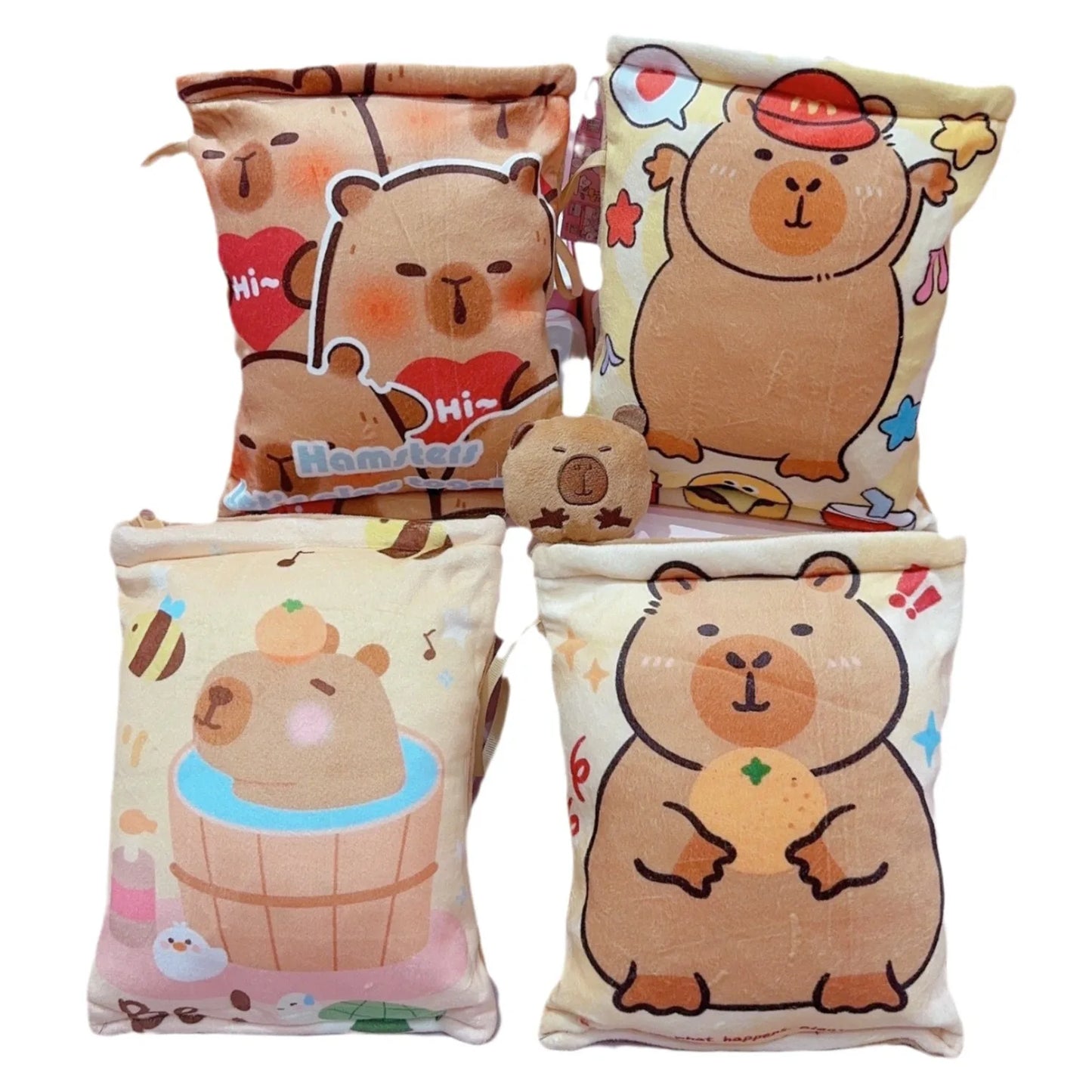 Kawaii Capybara Snack Bag Plush Toys The Soft And Cute Capybara Plush Bag Holds Four Capybara Cubs Funny Stuffed Animal Plush To