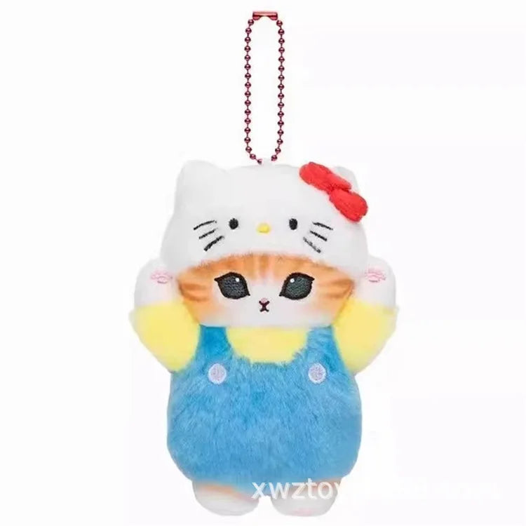 Kawaii Sanrio Plush Keychain Pendant Cartoon Mofusand Shark Cat Cross-Dressing Hello Kitty Kuromi doll stuff Backpack Decor Toys