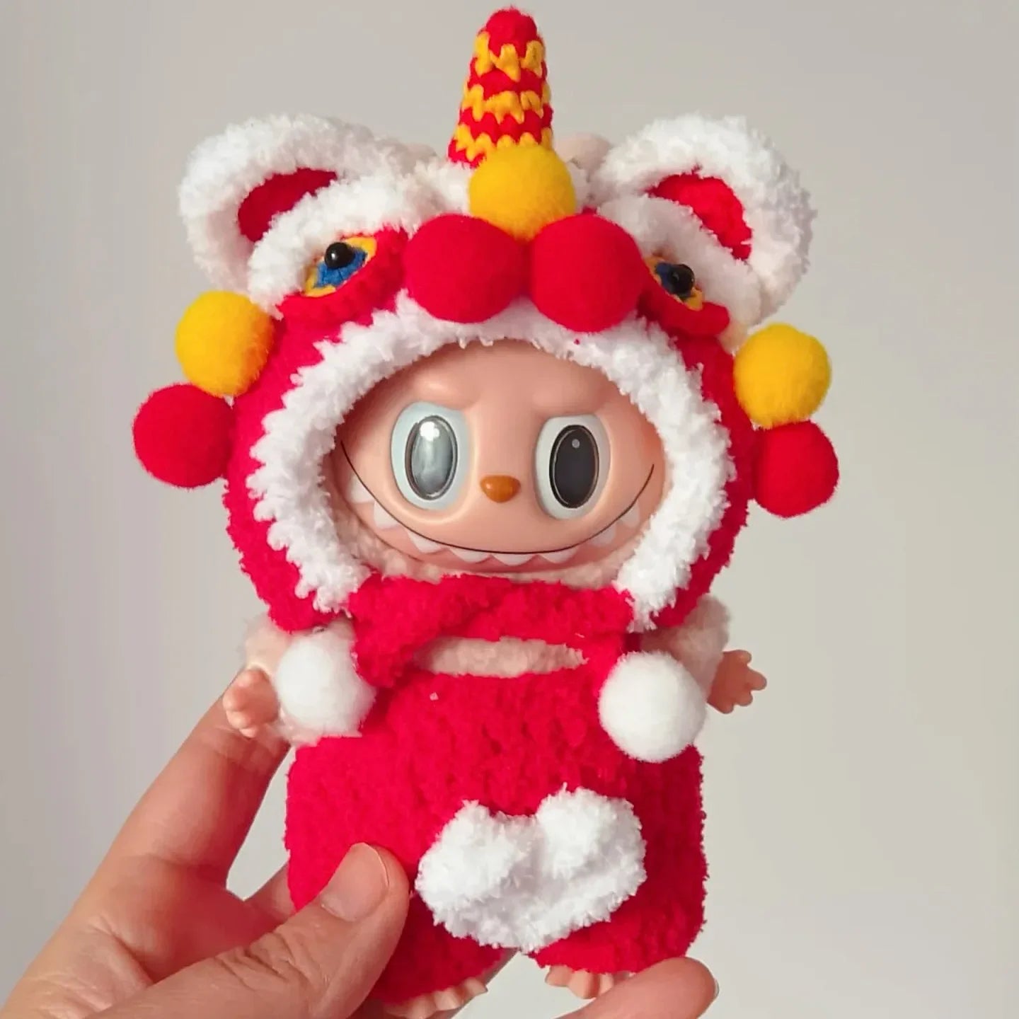 Mini Doll'S Clothes Outfit Accessories For 15-17cm Labubu Idol Lion dance hood hat wool knitting New Year clothes Clothing Gift