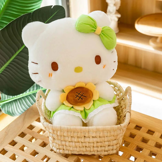 35CM Kawaii Hello Kitty Plush Toys Cute Anime Sanrio Sunflower Kt Cat Plushies Doll Room Decoration Dolls Baby Christmas Gift