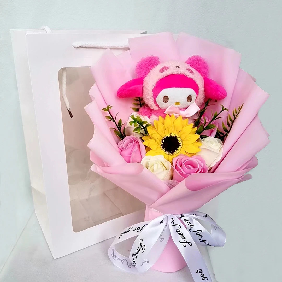 Hello Kitty Plush Bouquet Anime My Melody Kuromi Plush Toy Cinnamoroll Rose Sunflower Flower Valentine's Day Birthday Gifts