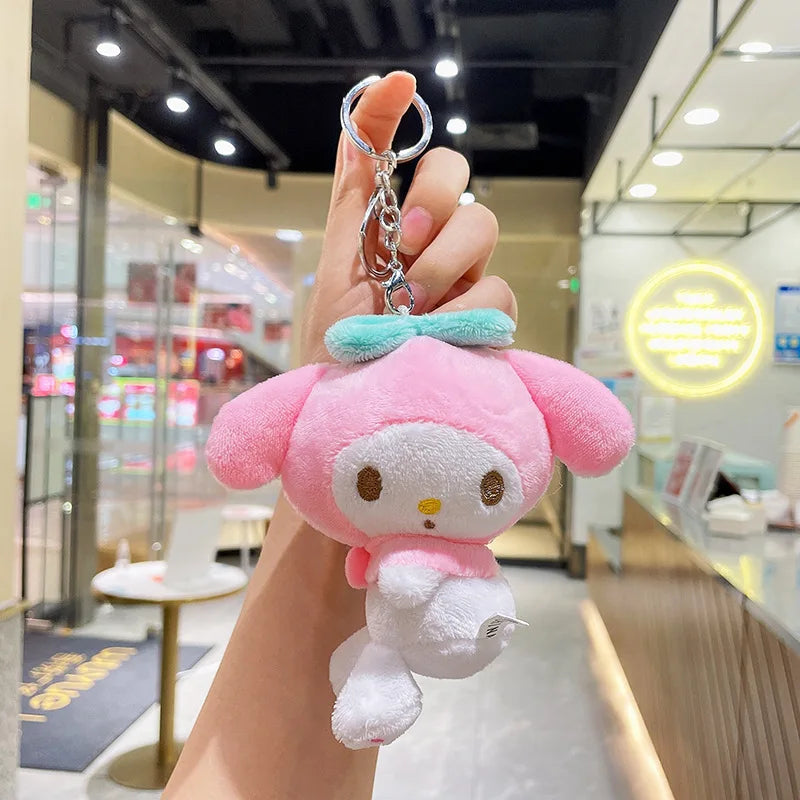 Sanrio Plush Keychain Hello Kitty Melody Cinnamoroll Pompompurin Stuffed Soft Doll Key Ring Plushies Bag Pendant Gift Kids Toys