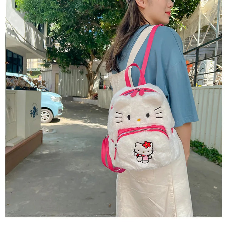 Yk2 Sanrio Hello Kitty Plush Backpack Kuromi Pom Pom Purin Plush Bag Anime Fashion Women High Quality Bag Schoolbag Girl Gift