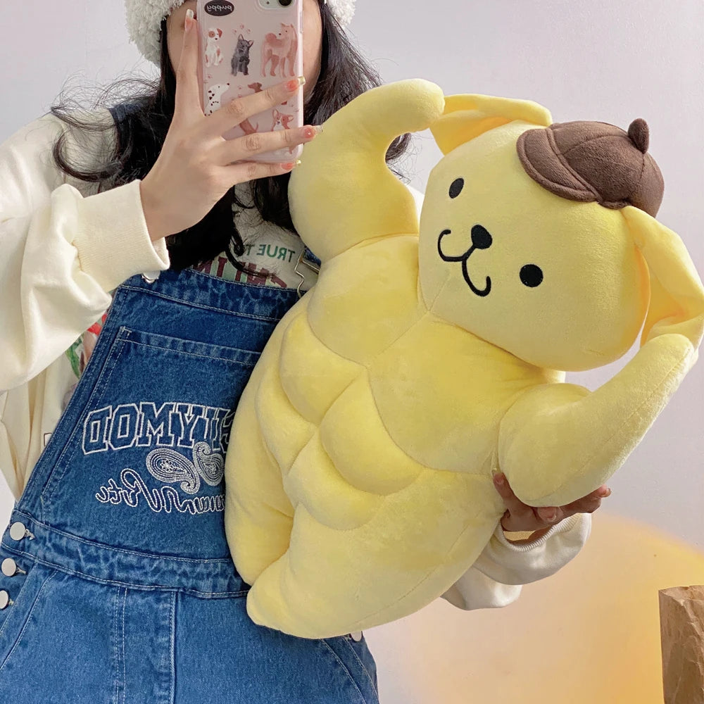 Funny Pom Pom Purin With Pecs and Abs Plush Toy Lovely Stuffed Animal Muscular Dog Doll Boyfriend Pillow Sleeping Plushies Gifts