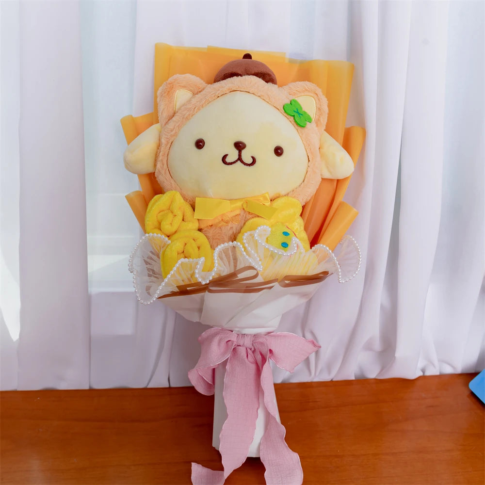 Plush Bouquet Pom Pom Purin Plush Doll Kawaii Cartoon Stuffed Bouquet Valentine's Day Christmas Graduation Surprise Gifts