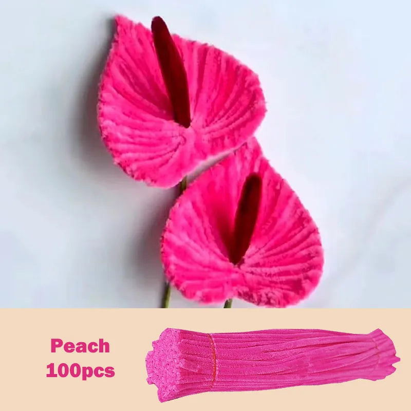 100pcs Colorful Chenille Stems Pipe Cleaners Plush Tinsel Stem Wired Twist Sticks Hair Strip DIY Craft Educational Toys Handmade