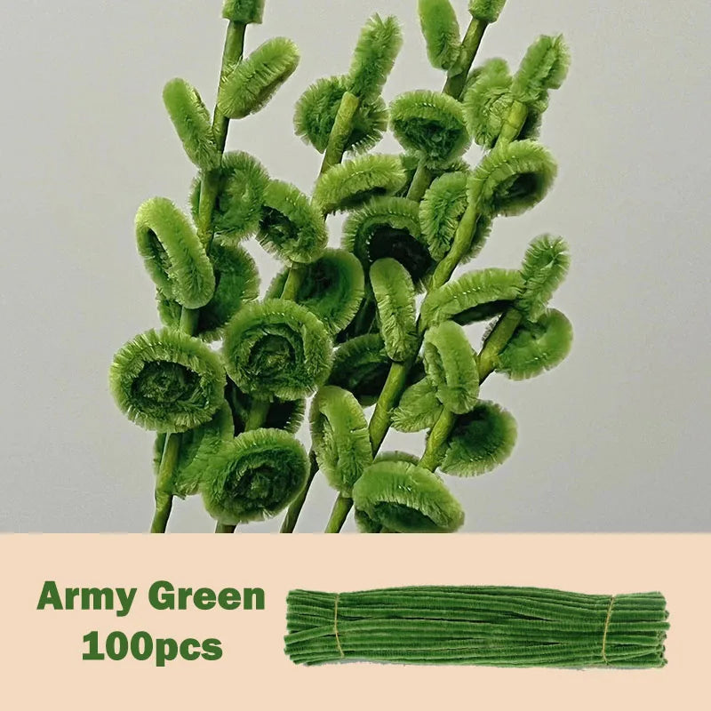 100pcs Colorful Chenille Stems Pipe Cleaners Plush Tinsel Stem Wired Twist Sticks Hair Strip DIY Craft Educational Toys Handmade