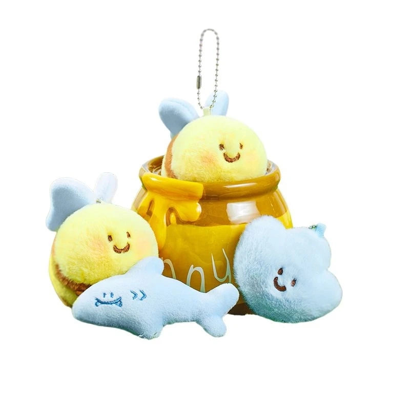 Cartoon Little Sha Bee Plush Pendant Doll Shark Bee Couple Gift Plush Toy Doll Backpack Hanging Decoration Birthday Gift For Kid